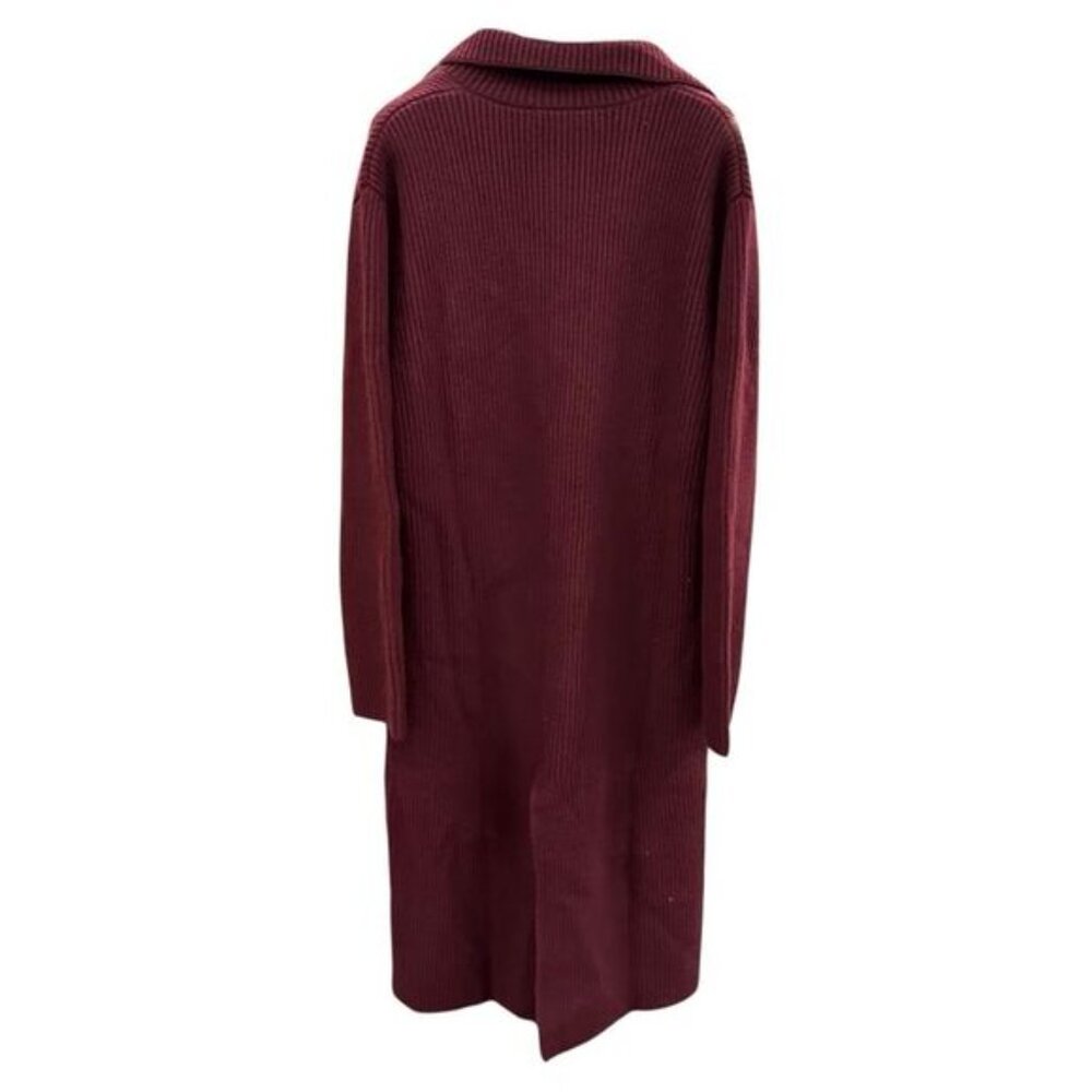 Aya Muse Wool Ribbed Trench Coat Burgundy‎ Large - Picture 4 of 8